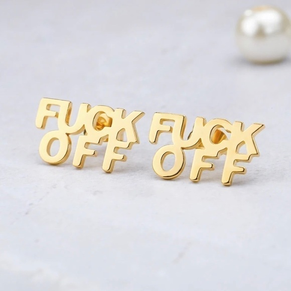 moon Goddess Emporium Jewelry - NEW 18K Gold Plated “F*ck Off” Post Stud Earrings Over 316L Stainless Steel